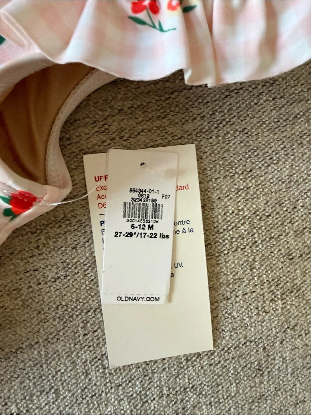 Old Navy Pink Gingham Floral Ruffle Baby One-Piece